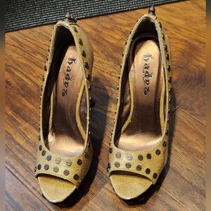 Studded Peep-Toe Heels in Mustard Yellow